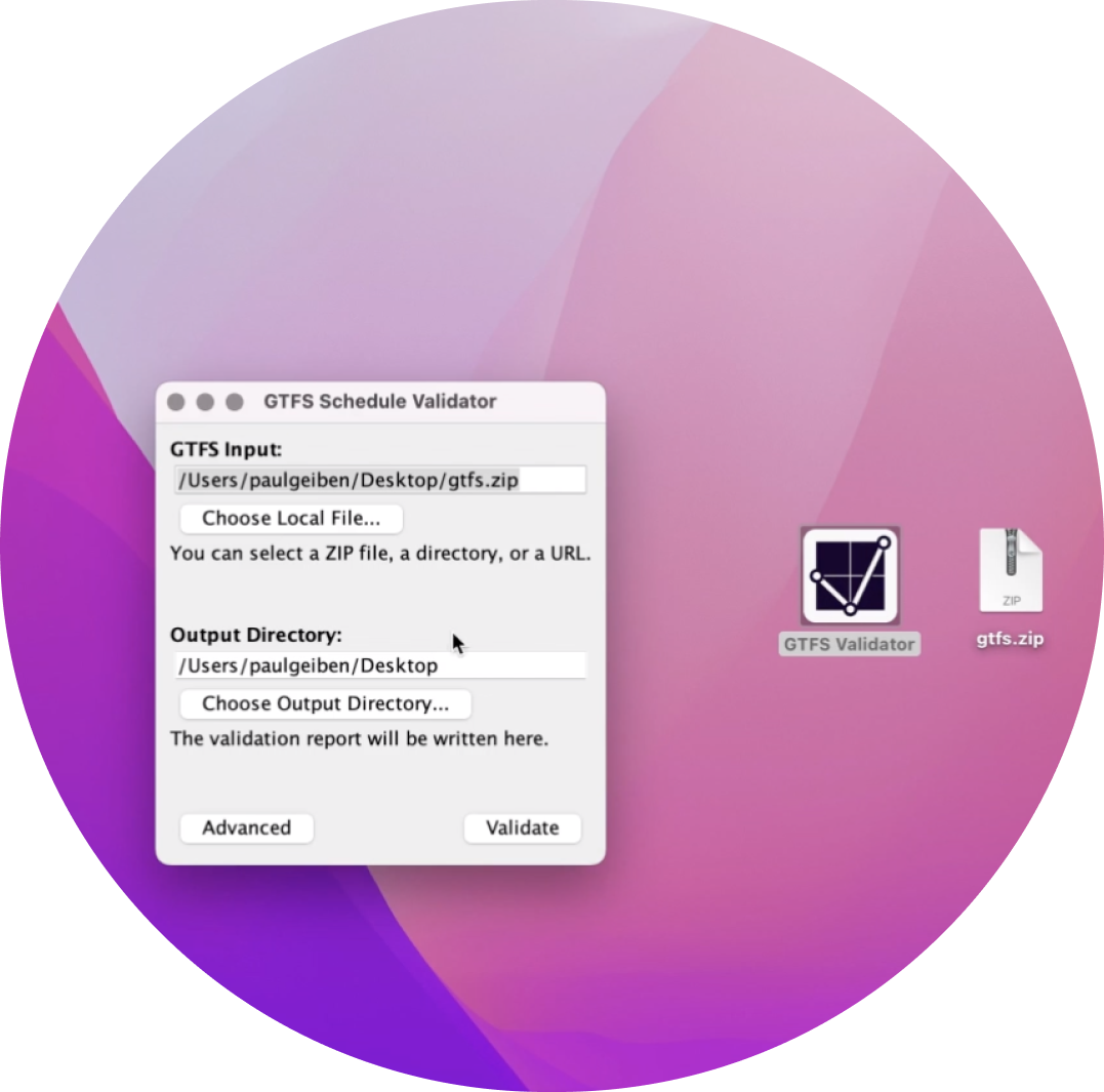 the MobilityData desktop validator app display